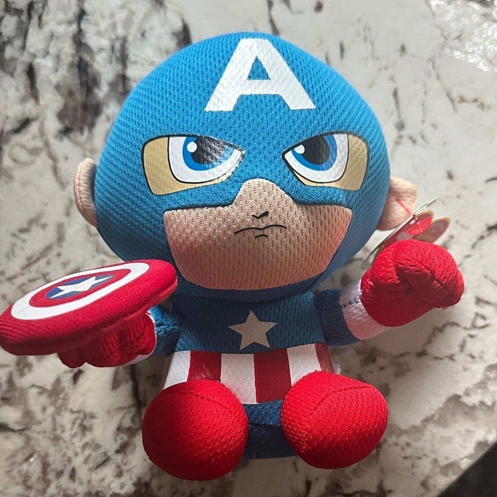 Ty Captain America Plush - Blue, Red, and White